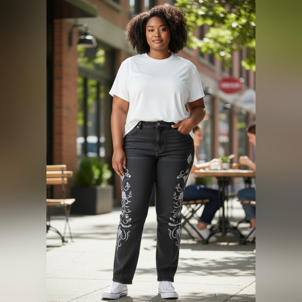 Denim 24/7 Studded Embroidered Black Jeans